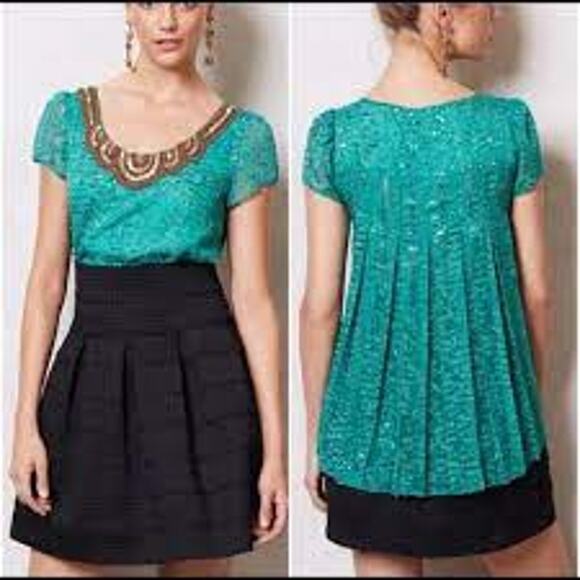 Sachin + Babi for Anthropologie | Carcanet Blouse - Aqua Green | Bronze Bead - Picture 1 of 13